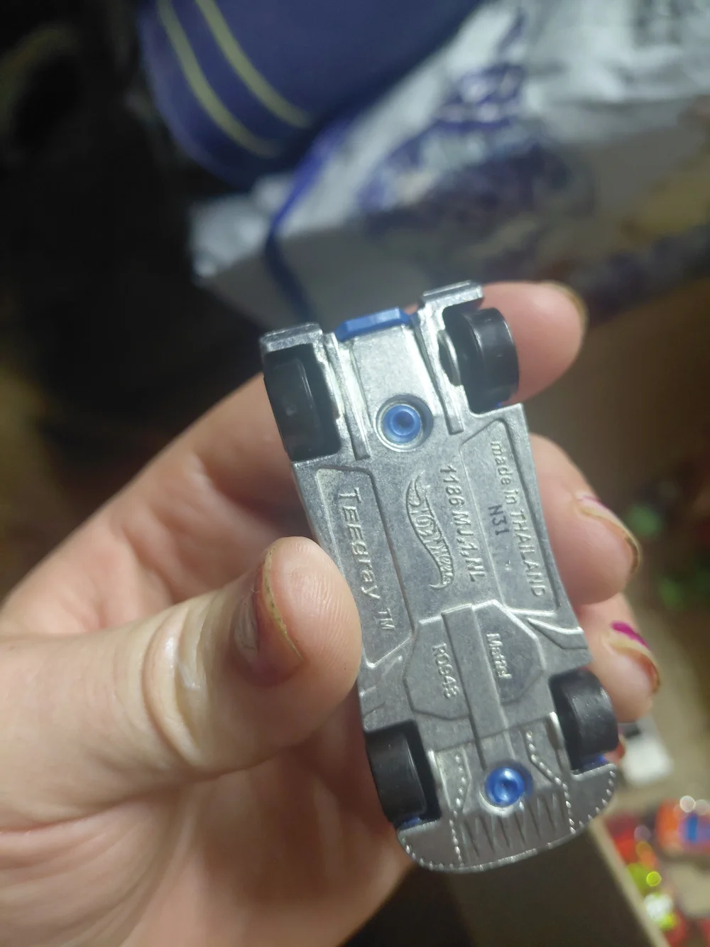 blue Hot Wheels Teegray toy car, likely from a 2018 multi-pack release.